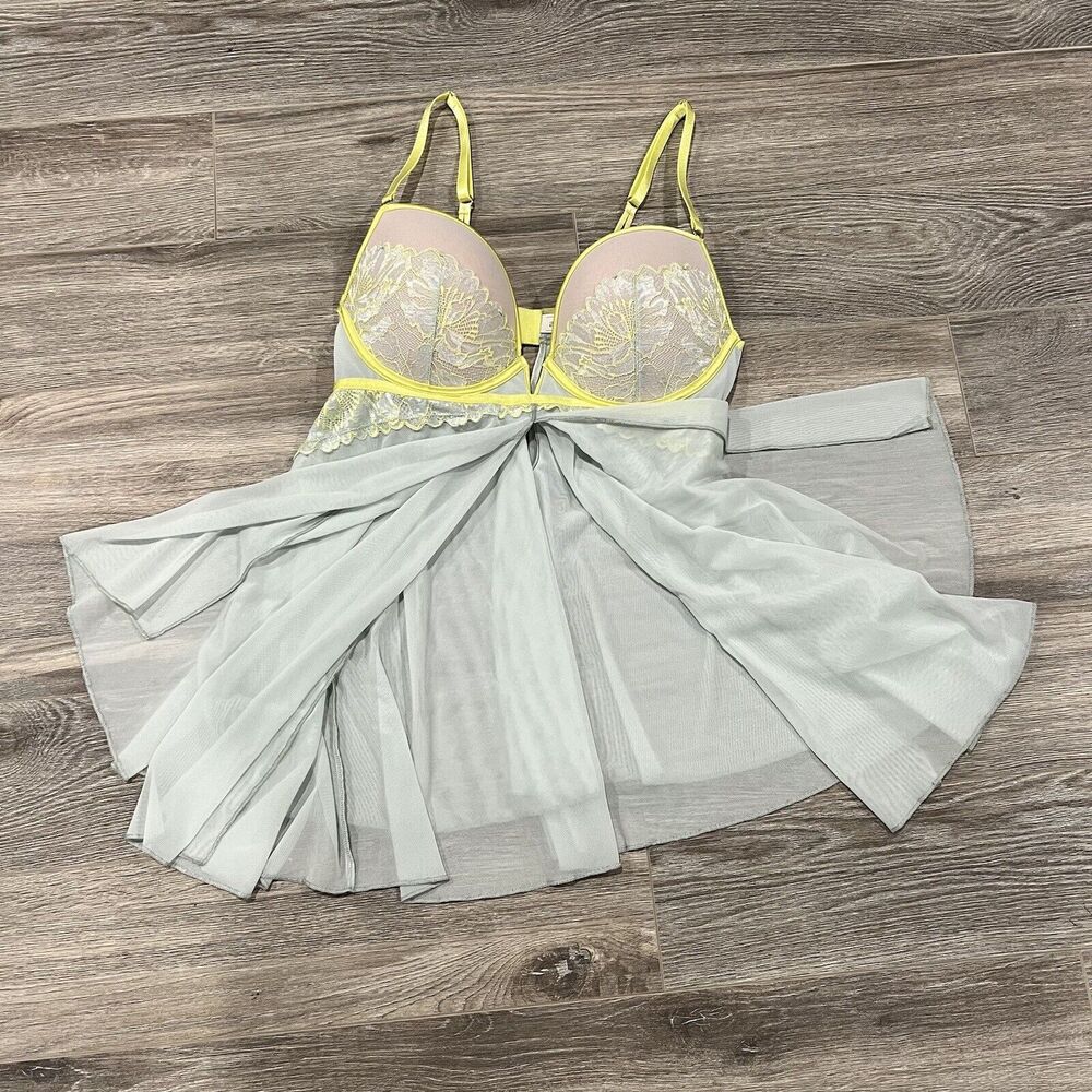 Auden Neon Yellow Pale Blue Babydoll Tank Slip Medium